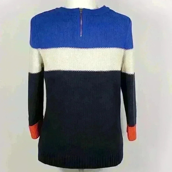 Talbots Knit Sweater 100% Cotton Quarter Sleeves Color Block Blue White Black - Picture 3 of 6